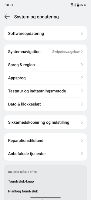 Scroll til og vælg Sikkerhedskopiering og nulstilling