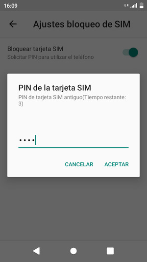 Introduzca su PIN de tarjeta SIM antiguo y seleccione ACEPTAR
