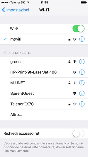 Ora sei connesso alla rete Wi-Fi