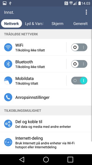 Velg Nettverk og WiFi