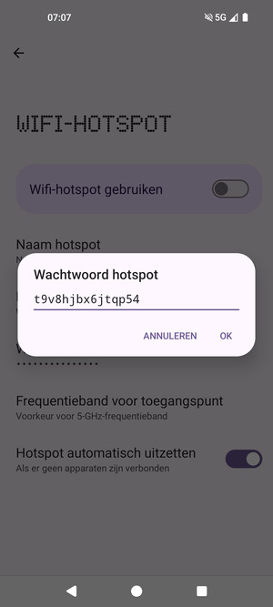 Voer een wachtwoord van een WiFi-hotspot in van ten minste 8 tekens en selecteer OK