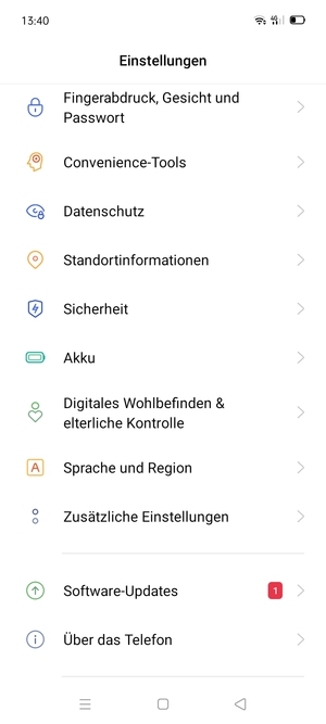 Scrollen Sie und wählen Sie Akku