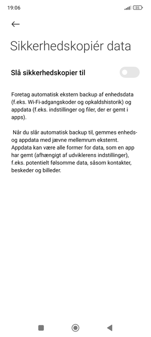 Aktiver Slå sikkerhedskopier til