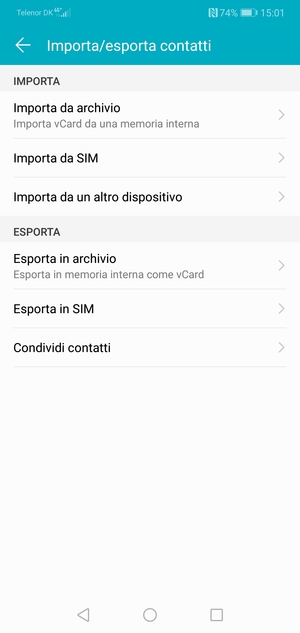 Seleziona Importa da SIM