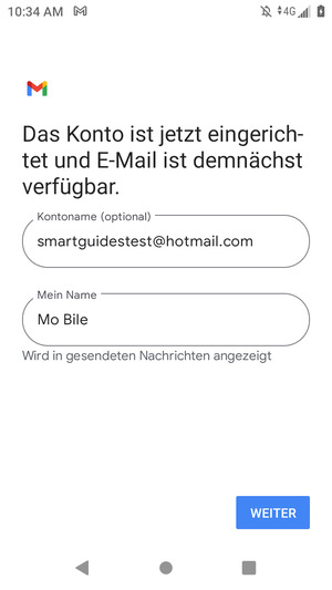 Geben Sie Ihrem Konto einen Namen und geben Sie Ihren Namen ein. Wählen Sie WEITER