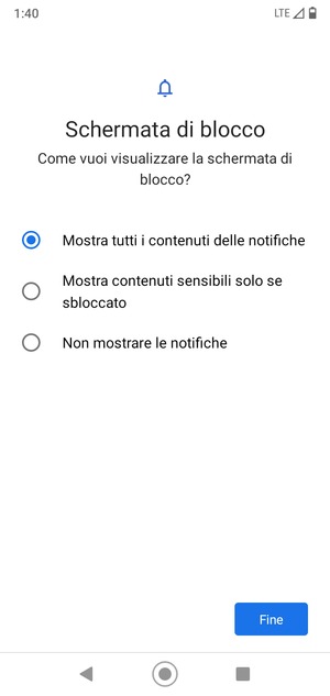 Seleziona la tua opzione preferita e poi Fine