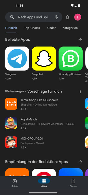 Wählen Sie die Suchleiste