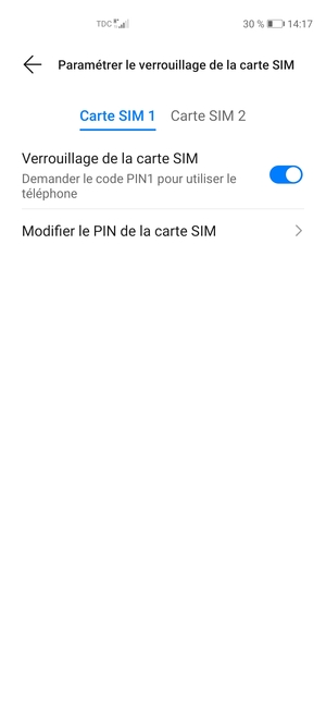 Sélectionnez Carte SIM 1 ou Carte SIM 2 et sélectionnez Modifier le code PIN de la carte SIM