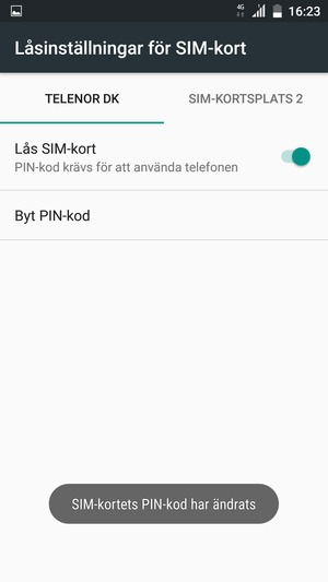 Din PIN-kod för SIM-kort har bytts