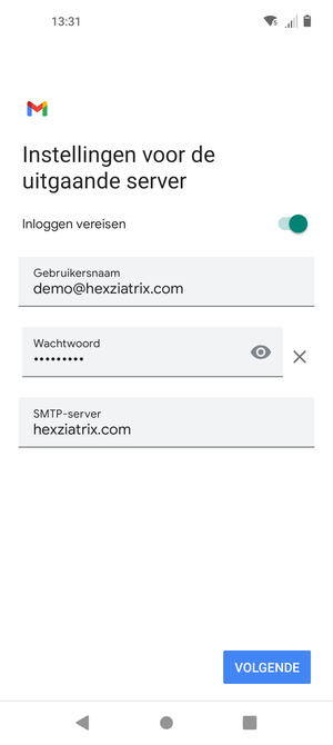 Voer Uitgaand serveradres in en selecteer VOLGENDE