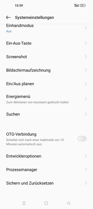 Scrollen Sie und wählen Sie Sichern und Zurücksetzen