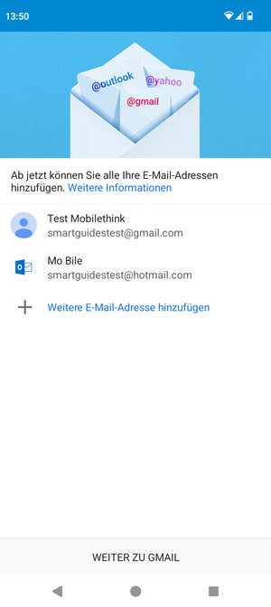 Wählen Sie WEITER ZU GMAIL