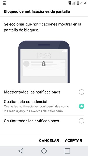 Seleccione la opción deseada y seleccione ACEPTAR