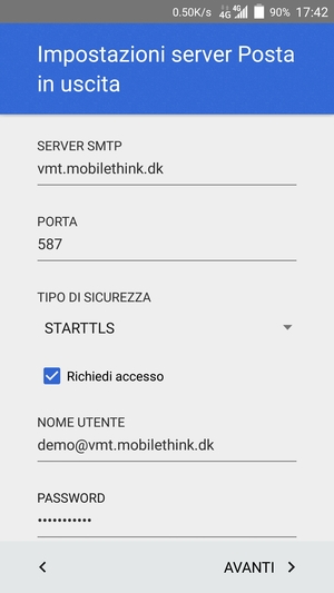 Inserisci l'indirizzo del server di posta in uscita