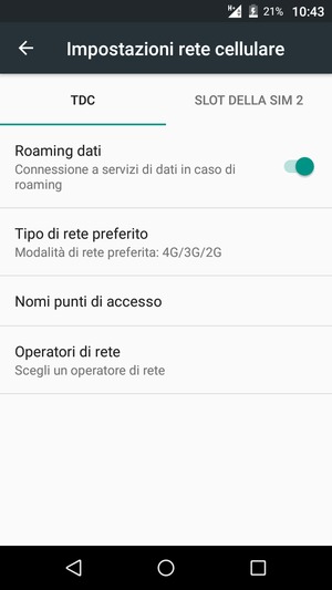Attiva o disattiva Roaming dati