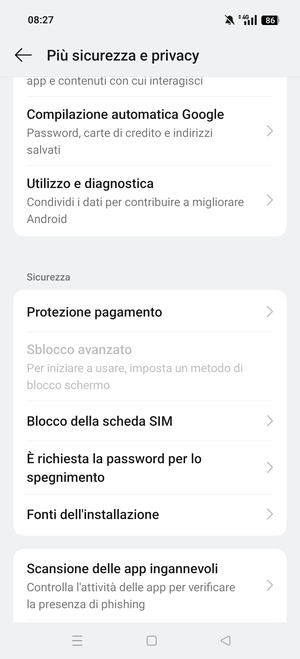 Scorri e seleziona  Blocco della scheda SIM