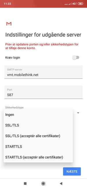 Vælg Ingen og NÆSTE
