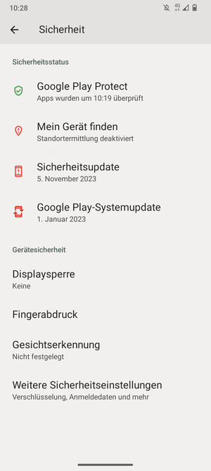 Um die PIN für die SIM-Karte zu wechseln, gehen Sie zum Sicherheit Menü und wählen Sie Weitere Sicherheitseinstellungen