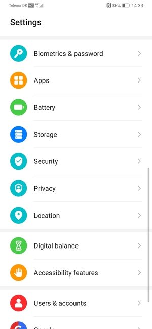 Scroll to and select Battery