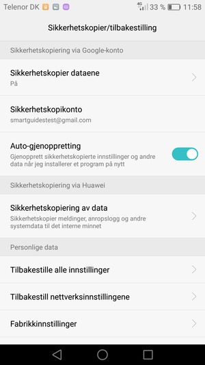 Velg Sikkerhetskopikonto
