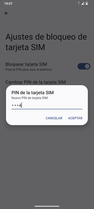 Introduzca su Nuevo PIN de tarjeta SIM y seleccione ACEPTAR