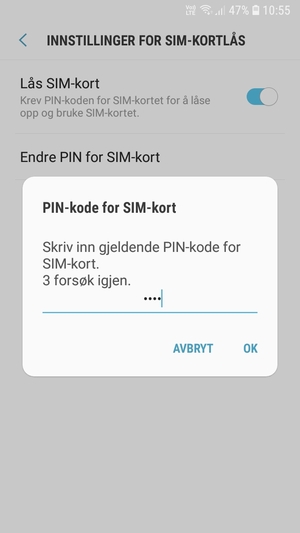 Skriv inn gjeldende PIN-kode for SIM-kort og velg OK