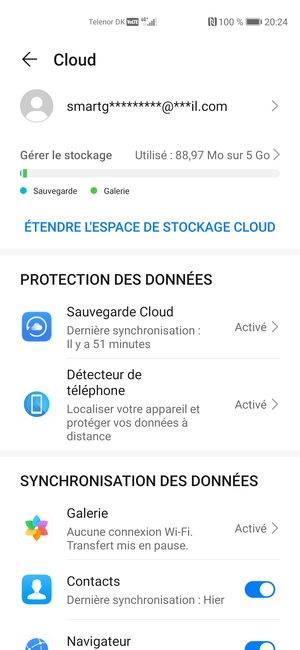 Sélectionnez les services que vous souhaitez sauvegarder