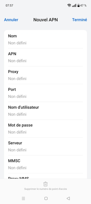 Saisissez les informations MMS