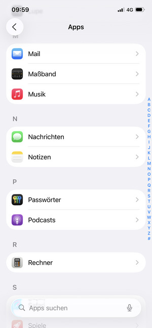 Scrollen Sie und wählen Sie Mail
