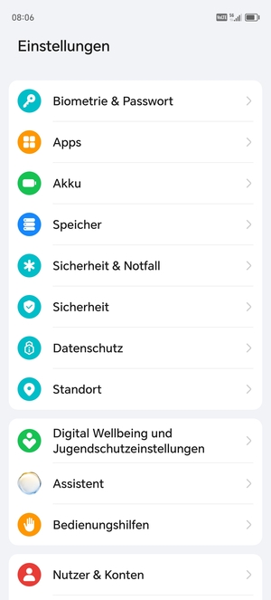 Scrollen Sie und wählen Sie Sicherheit