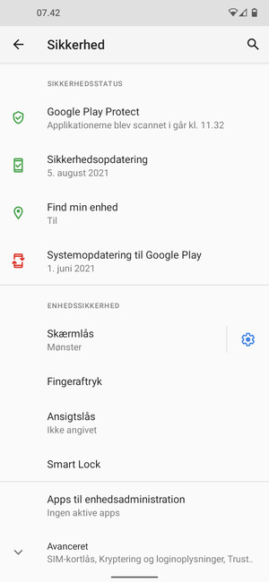 Din telefon er nu sikret med en skærmlås