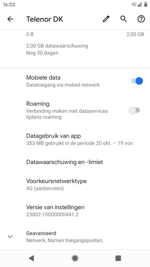 Scroll naar en selecteer Geavanceerd