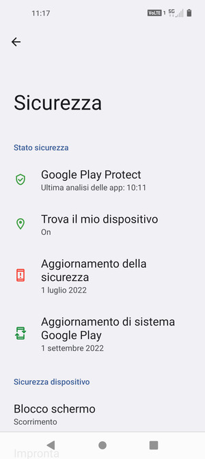 Per attivare il blocco dello schermo, vai al menu Sicurezza e seleziona Blocco schermo