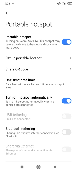 Your phone is now set up for use as a modem