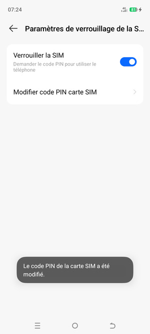 Votre code PIN de la carte SIM a été modifié