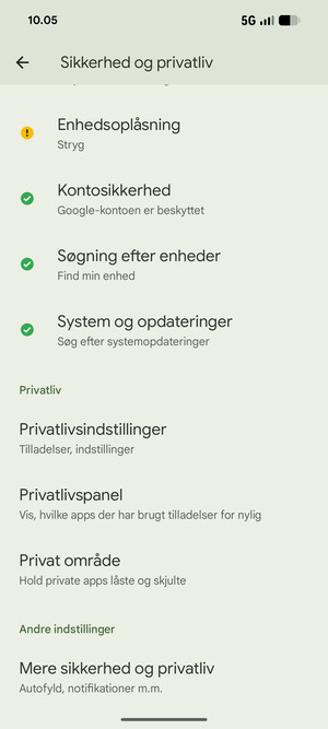 Scroll til og vælg Mere sikkerhed og privatliv