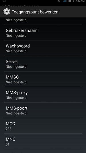Scroll naar beneden en voer mms-gegevens in