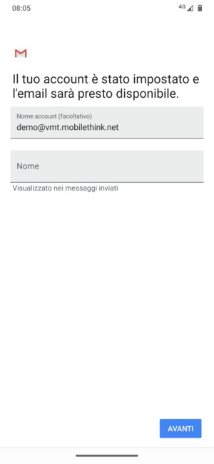 Scegli un nome per il tuo account e inserisci il tuo nome. Seleziona AVANTI