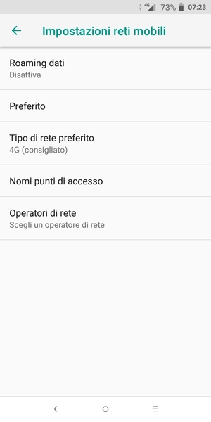 Seleziona Tipo di rete preferito