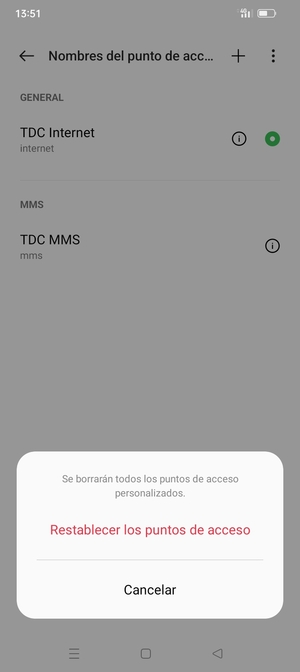 Seleccione Restablecer los puntos de acceso