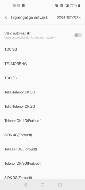 Vælg en netværksudbyder fra listen
