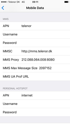 Enter MMS information