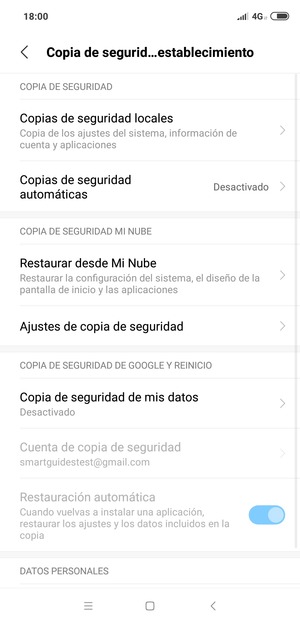Seleccione Copia de seguridad de mis datos