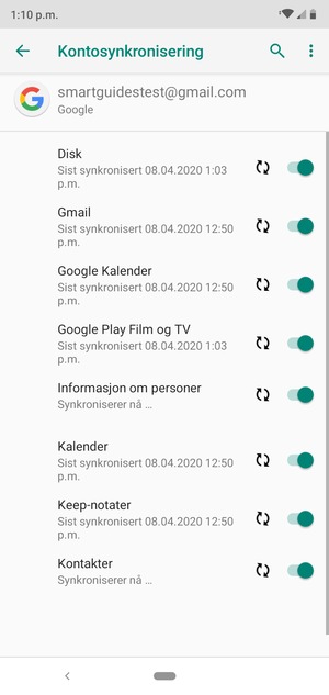 Din informasjon blir synkronisert