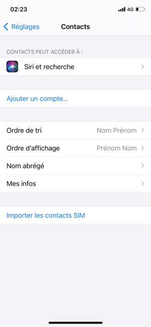 Faites défiler et sélectionnez Importer les contacts SIM