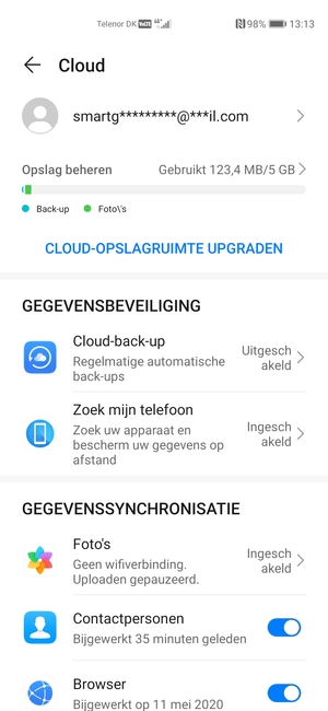 Selecteer Cloud-back-up