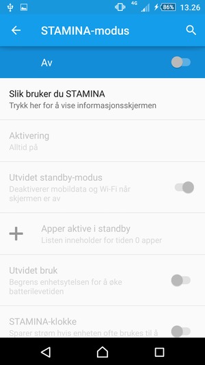 Slå på STAMINA-modus