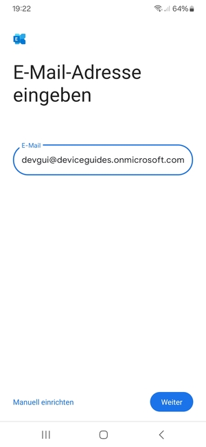Geben Sie Ihre E-Mail-Adresse ein und wählen Sie Manuell einrichten