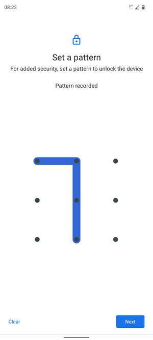 Draw an unlock pattern and select Next