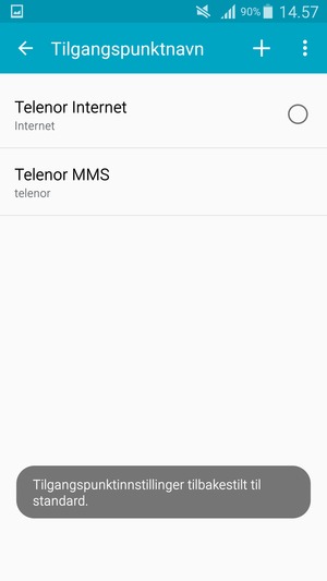 Telefonen din vil tilbakestilles til standard internett-og MMS-innstillinger